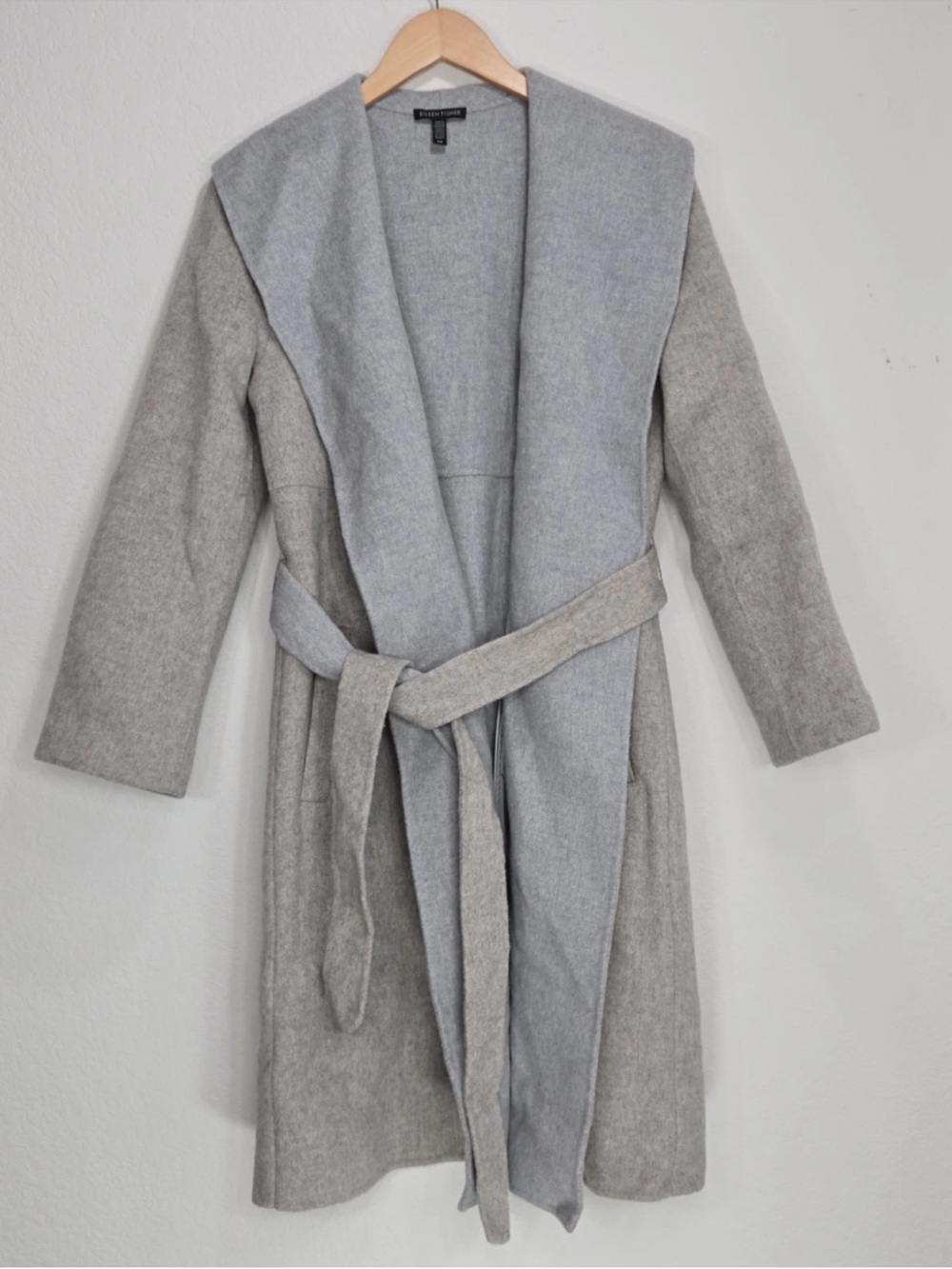 Eileen Fisher Double Face Wool Cashmere Shawl Collar Coat Belted Size S Womens